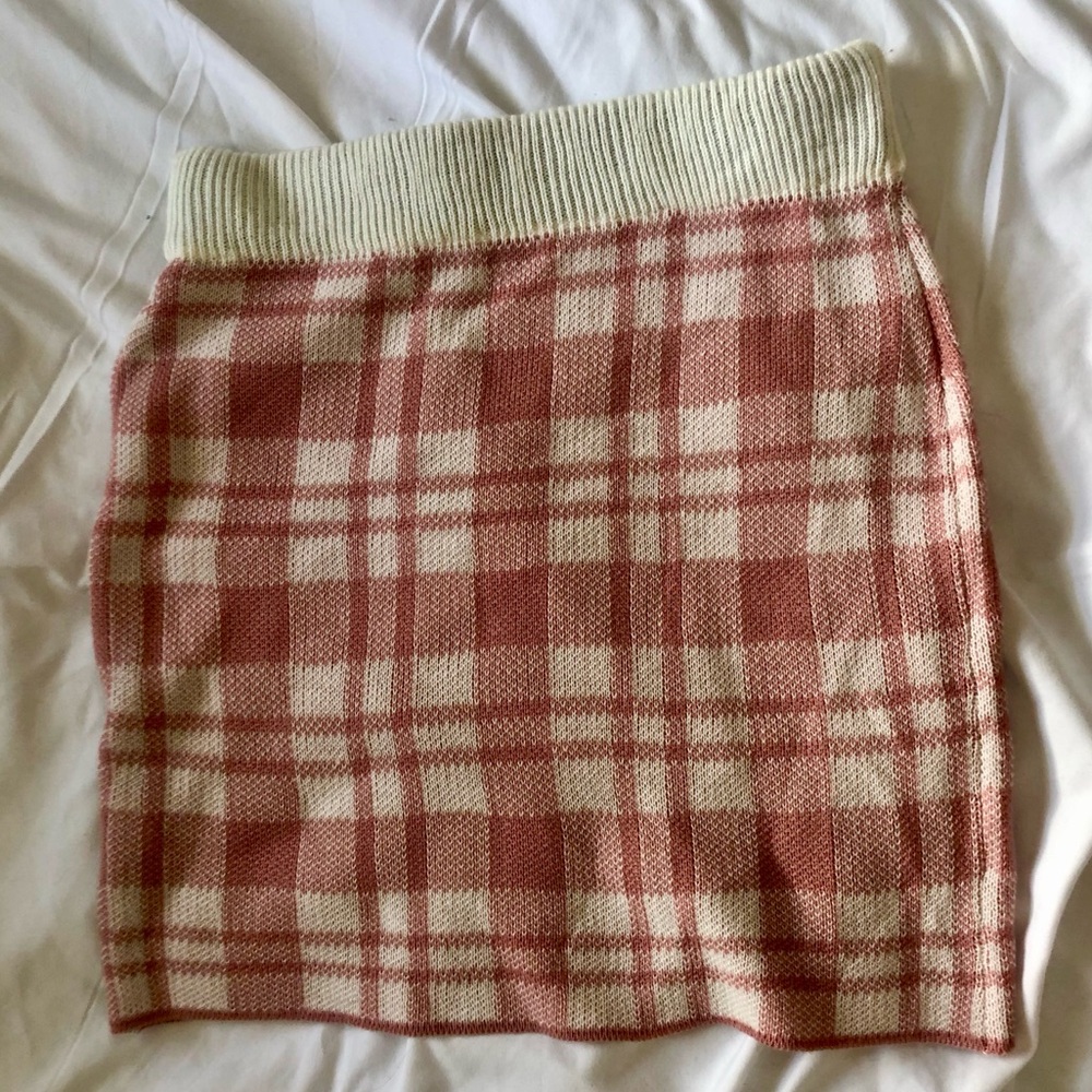 Pink and White Plaid Mini Skirt